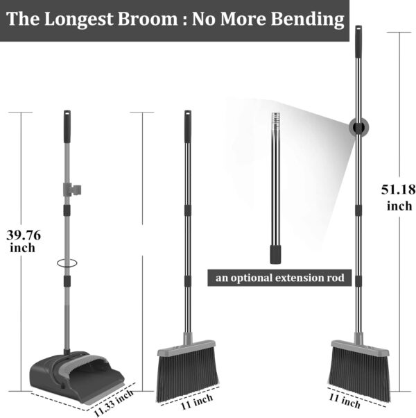 kelamayi Broom and Dustpan Set for Home, Office, Indoor&Outdoor Sweeping, Stand Up Broom and Dustpan (Black&Gray) - Image 2