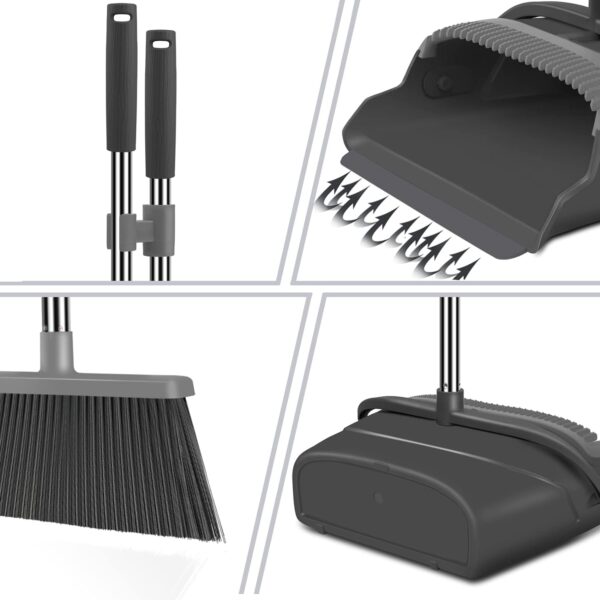 kelamayi Broom and Dustpan Set for Home, Office, Indoor&Outdoor Sweeping, Stand Up Broom and Dustpan (Black&Gray) - Image 3