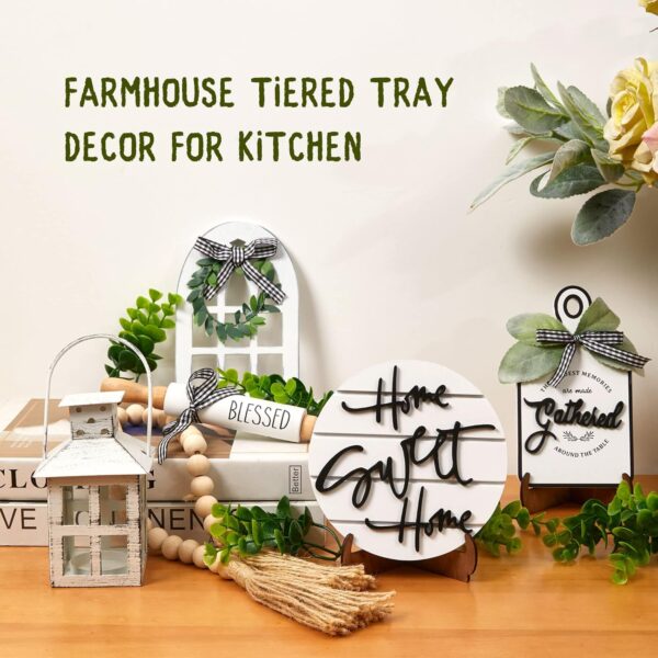 Houmury Set of 16 Farmhouse Tiered Tray Decor with 1 Lantern Artificial Plant& Cutting Board Sign for Rustic Home Sweet Home Kitchen Decor Tier Tray Decor Set - Image 6