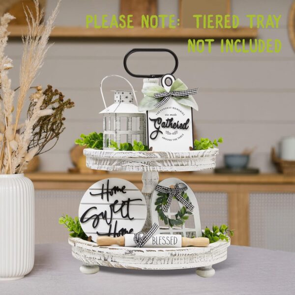 Houmury Set of 16 Farmhouse Tiered Tray Decor with 1 Lantern Artificial Plant& Cutting Board Sign for Rustic Home Sweet Home Kitchen Decor Tier Tray Decor Set - Image 8